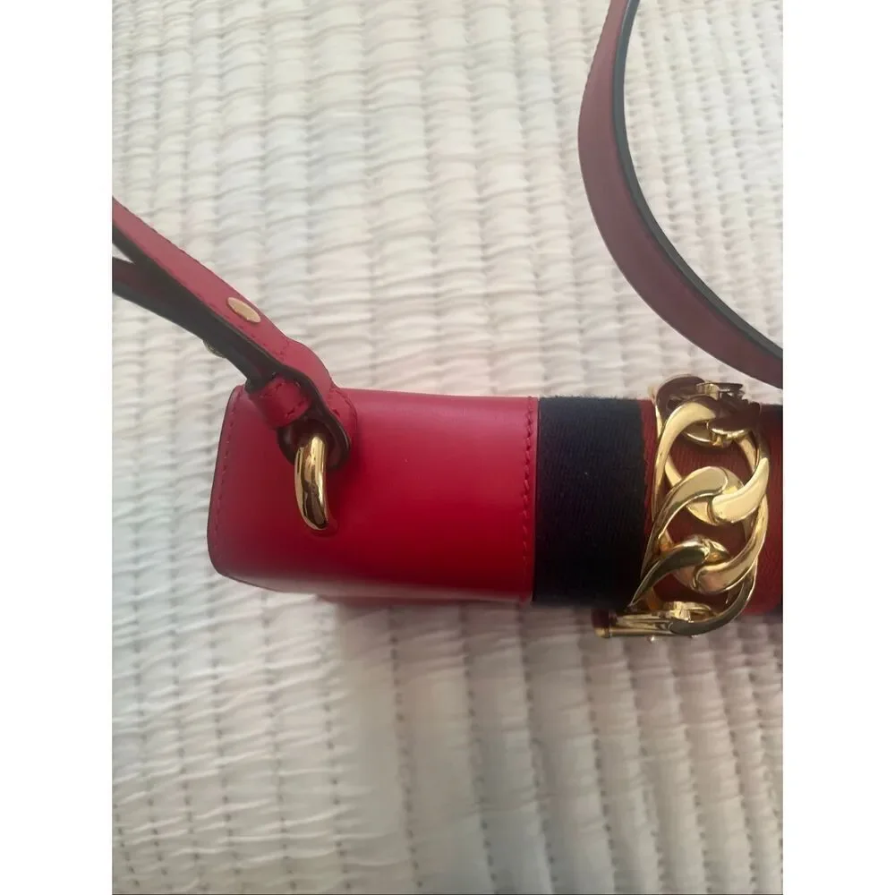Authentic GUCCI Red Calfskin Leather Small Sylvie Shoulder Bag